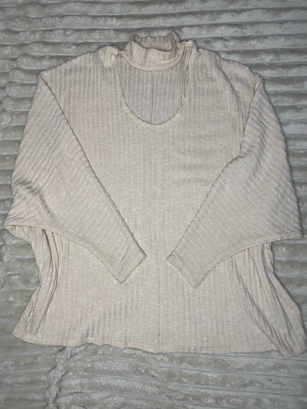 Urban Outfitters Ribbed Cutout Mock Neck Cream Sweater